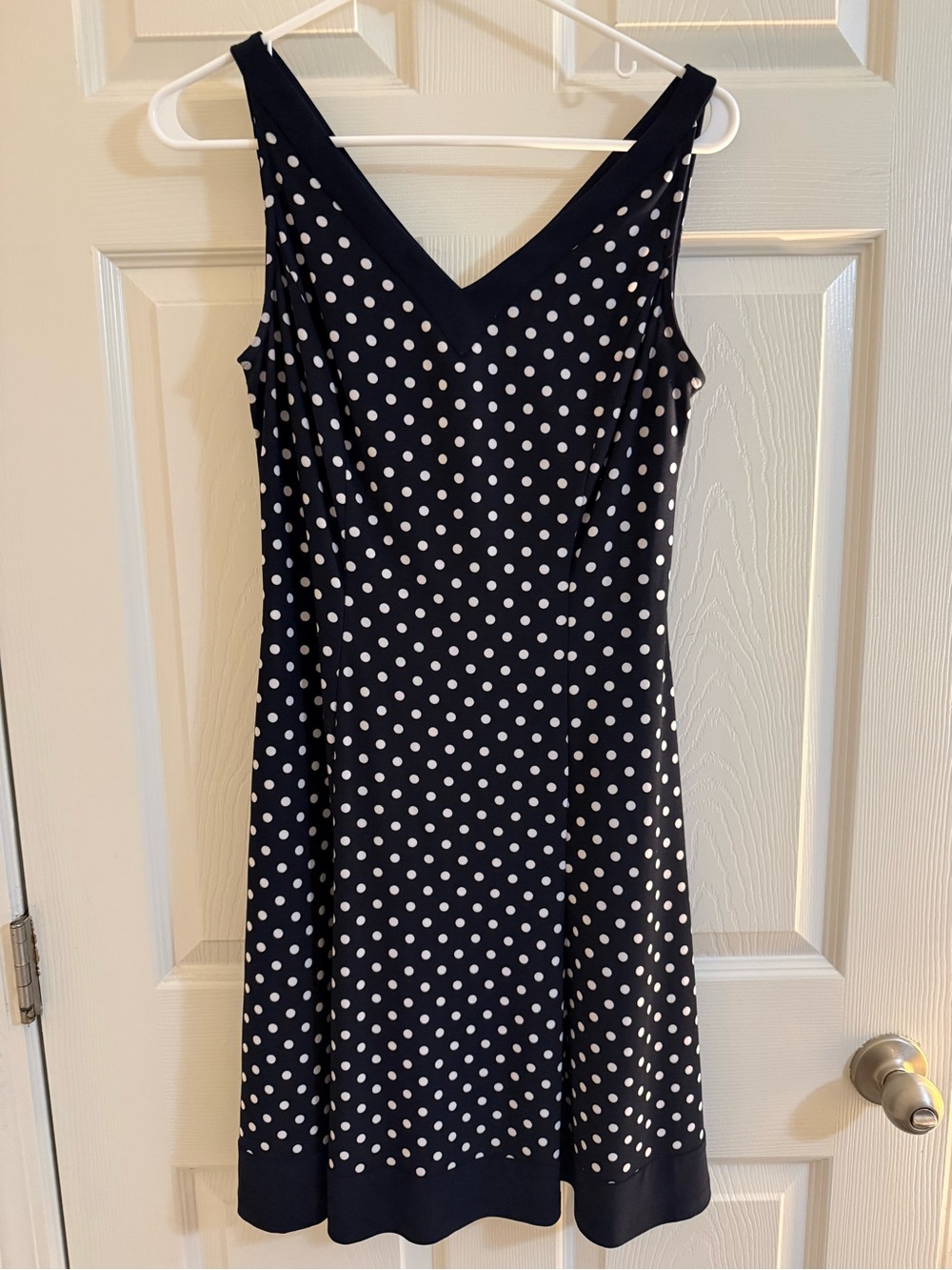 Chaps Navy and White Polka Dot Midi Dress